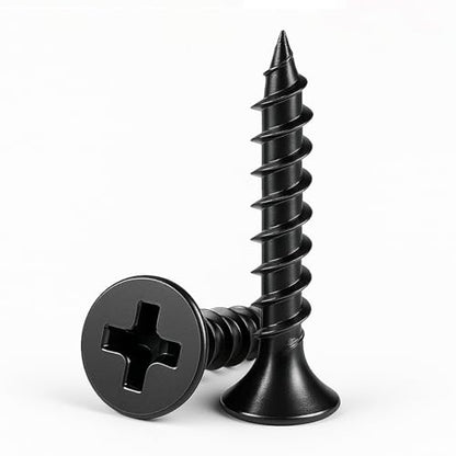 #7 x 1-1/2" Black Drywall Screws for Wood, Flat Head Self Tapping (100Pcs) - size: #7 x 1-1/2" (100Pcs)