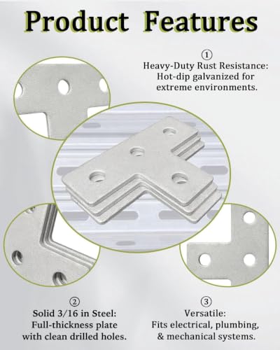 Hot-Dipped Galvanized Tee Plate 3/16", 1-5/8" Strut, 4-Hole, 6-Pack
