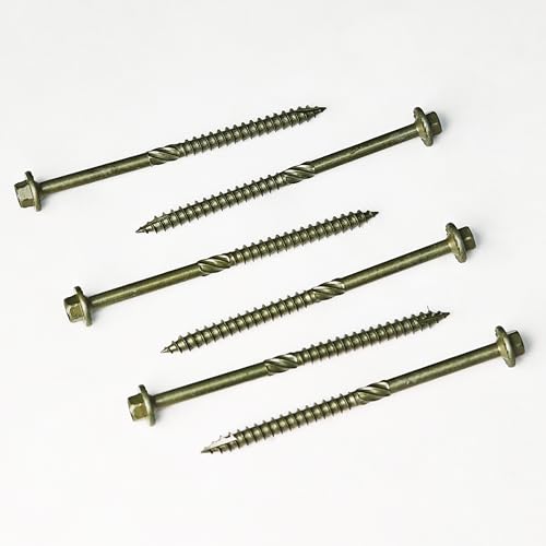 Mywish 20 Pack #14 x 8 Inch Exterior Lag Screws, 6.3x100mm Serrated Hex Washer Structural Deck Wood Screw, Heavy Duty Construction Screw, Rust Resistant Green Coated, Exterior Wood Screws - size: 14 x 8"