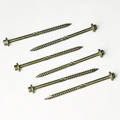 Mywish 20 Pack #14 x 8 Inch Exterior Lag Screws, 6.3x100mm Serrated Hex Washer Structural Deck Wood Screw, Heavy Duty Construction Screw, Rust Resistant Green Coated, Exterior Wood Screws - size: 14 x 8"