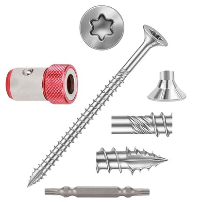 Wood Screws #10 × 2-1/4 inch Torx Star Drive Deck Screws Flat Head M5 × 60 Countersunk T25 Self Tapping Thread Cut 50pcs Carbon Steel Galvanized (50PCS/Small Box) - color: Silver, size: #10×2-1/4