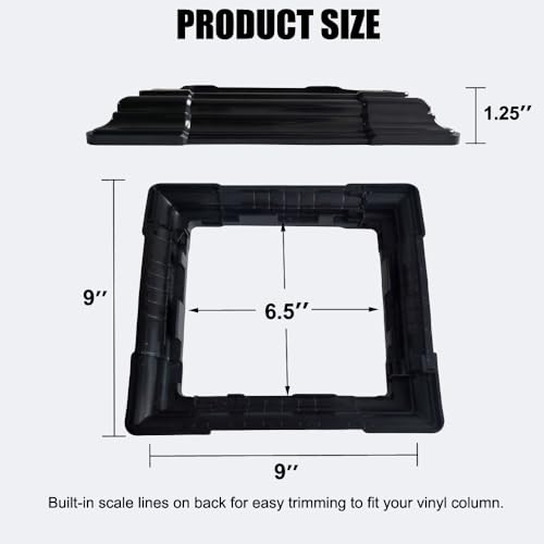 6 x 6 Inches ABS Post Sleeve, Adjustable Skirt, Black, 4 Pack - color: 4Pack-Black