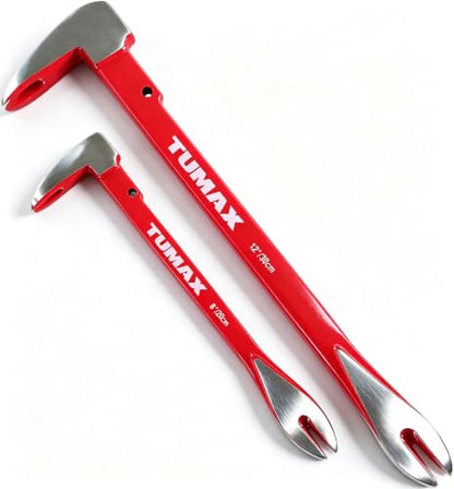 2-Pcs Nail Puller Set, 12" Pry Bar, 8" Mini Crowbar with Nail Remover - size: 12" and 8"-R