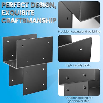 4 Pack 6x6 (Actual 5.5"x5.5") Metal Steel Post Cap Tie Brackets, Heavy Duty Pergola Bracket & Post to Beam Connector for Gazebo, Deck, Patio - size: 6in-4P