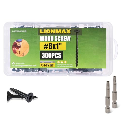 LIONMAX Wood Screws 1 Inch, Deck Screws #8 x 1, 300 PCS, Black - color: Black, size: #8 x 1"