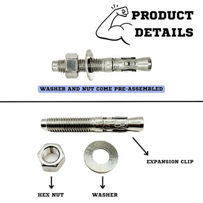 Mighty Fasteners 304 Stainless Steel Wedge Anchors 1/2" X 3-1/4" - 25 Pack - size: 1/2" X 3-1/4"