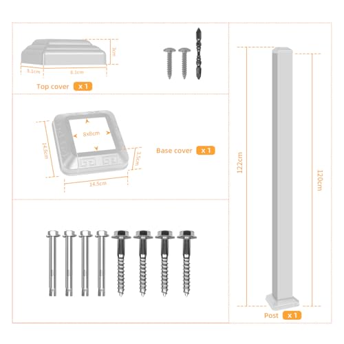 47in Deck Railing Post with Screws - color: White-1, size: 47in Post for Stair Railing