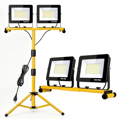 LED Work Lights with Stand, 14000 Lumen, 2-Head Adjustable Work Light