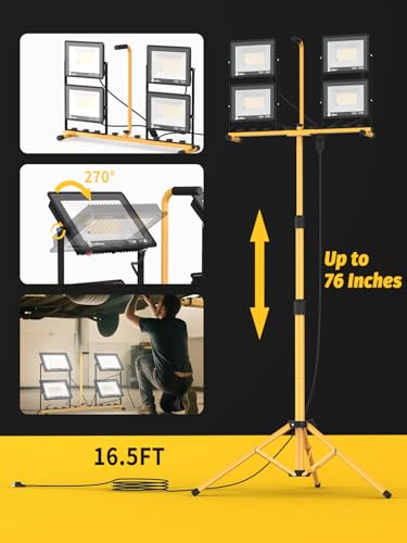 32000 Lumen LED Work Light with Stand, 4-Head Tripod, Remote Control