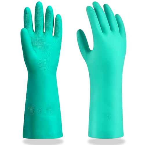 15 Mil Chemical Resistant Nitrile Gloves, Latex free Durable Cleaning Gloves, Resist Acid, Alkali, Solvent and Oil - color: 1 Pair-green, size: Large