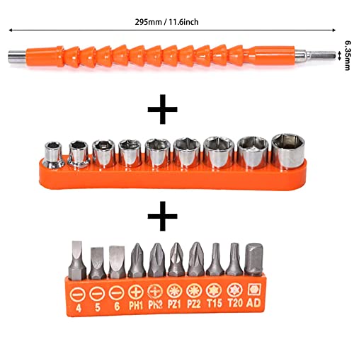 Flexible Drill Bit Extension, 1/4 Hex Shank Drill Extension 21 PCS - color: Orange