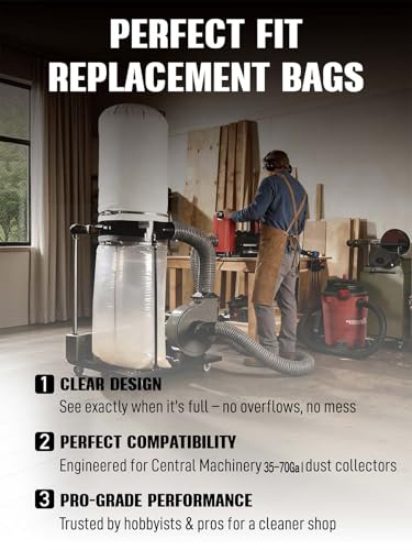 8PCs Central Machinery Dust Collector Bags Replacement for Harbor Freight (19.5" Dia), Heavy Duty 35 and 70 Gallon Clear Plastic Bags,Large Dust Collection Bags for Woodworking,Single 4mil/Double 8mil