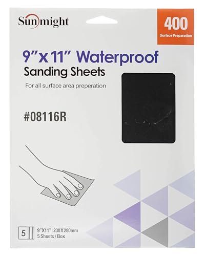 Sunmight 9" X 11" 400 Grit Sandpaper Sheets - Waterproof Sand Paper with Aluminum Oxide Grain & Latex Paper Backing for All Surface Area Preparation - Polishing Sheets (Pack of 5) - style: 400 Grit