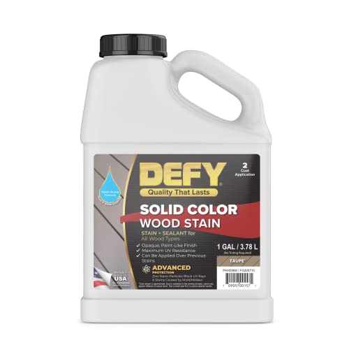 DEFY Solid Color Wood Stain TP-Solid - UV Resistant, Opaque, Fence Stain - Taupe, 1 Gallon - color: Taupe, size: 1 Gallon