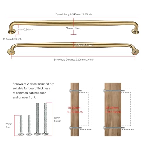 TUNNY 5 Pack Cabinet Handles-12.6"/320mm Screw Spacing Champagne Bronze Furniture Hardware Handles for Kitchen Cabinets Bedroom Dresser Wardrobe Cabinet Pulls - color: Champagne Bronze, size: 12.6"(320mm)Hole Center-5Pcs