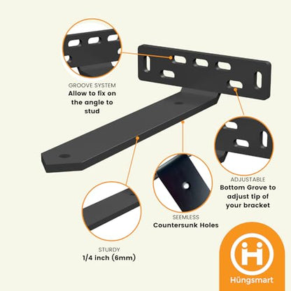4 x Heavy Duty L Shelf Brackets with Triangle Gusset (8.5" D x 5" W x 1 1/4" H) Black, 6mm Thick Steel Wall Brackets for Floating Shelves, Mantel and Open Shelving, Hardware Included - color: Black, size: 8.5 inch - L Shape Triangle