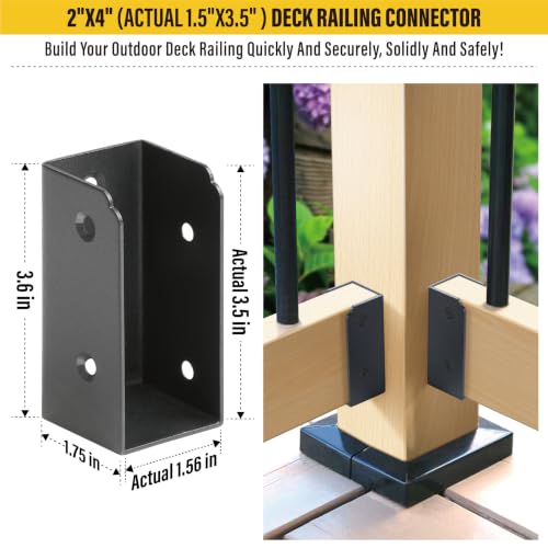 4Pcs Stainless Steels Deck Railing Bracket Connectors, for 2x4 (Actually 1 ½" x 3 ½") Wood Deck Railing Post to handrail Connection (Matte Black) - size: Parallel 0°