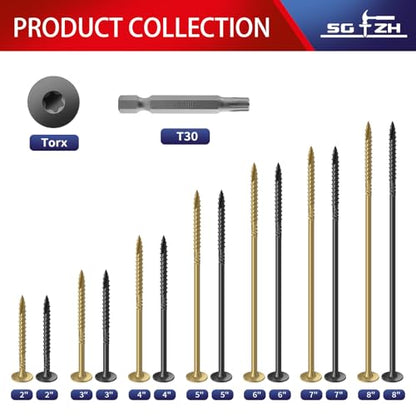 #14 x 2 Inch Outdoor Structural Wood Deck Screws (40Pcs/1lb), Carbon Steel, Black, Flat Head, Rust Resistant Epoxy Coated, T30 Star Bit - color: Black, size: #14 x 2"