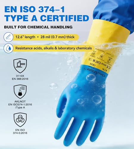 antools 2 Pairs Neoprene and Rubber Blend Heavy-Duty Chemical Gloves, Protective industrial gloves for Resist Acid, Alkali, Hazmat, cleaning, dishwashing, X-Large - color: Black (Pack of 2), size: X-Large (10)