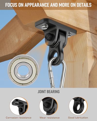 Heavy Duty Porch Swing Hangers Kit Swing Hardware Hooks - color: 2 Pack Black