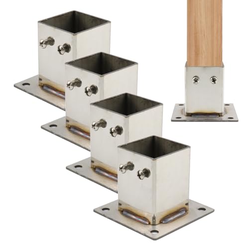 Wealrit 4 PCS Square Post Bases,1.61" Deck Post Brackets,Stainless Steel - style: 4 pcs 1.61" Silver