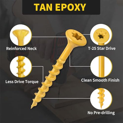 Wood Screws 1-5/8 Inch, 100PCS, FIXLINK #8 x 1-5/8" Deck Screws, Tan - color: Tan, size: #8 x 1-5/8"