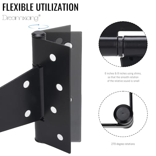 10 Inch T-Strap Gate Hinges, Heavy Duty Shed Barn Door Hinges, Black Tee Hinges for Wooden Fence, Yard Gate, Wrought Hardware Iron Rustproof (2 Pack) - size: 10 Inch