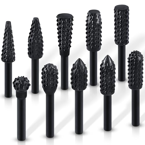10Pcs Woodworking Twist Drill Bits, Wood Carving Rasp Drill Bits 1/4" Shank