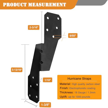 (50 PCS) Hurricane Brackets H2.5A 18-Gauge Galvanized Hurricane Tie 25ct Heavy Duty Hurricane Straps (Left Tie Black) - color: Black, size: Left Tie