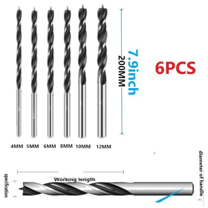 Wood Drill Bit Long 7.9inch (200mm) 6 pcs Brad Point Drill bit Set Wood Twist Drill Bits (5/32" - 1/2") 4-12 mm for Plywood Plastic Woodworking DIY