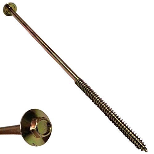 BRAUNY BOY - #12 x 10”- Extra Long Structural Lag Heavy Duty Construction Wood Screw – Yellow Zinc Corrosion Resistant Coating Exterior Timber, Landscape - Easy HEX HEAD DRIVE – Flange Head 10 in (25)
