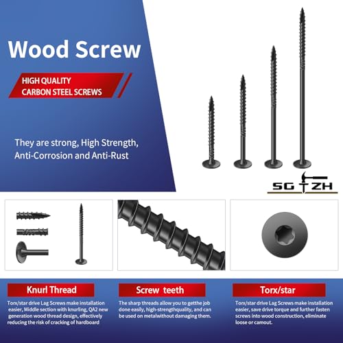 #14 x 2 Inch Outdoor Structural Wood Deck Screws (40Pcs/1lb), Carbon Steel, Black, Flat Head, Rust Resistant Epoxy Coated, T30 Star Bit - color: Black, size: #14 x 2"