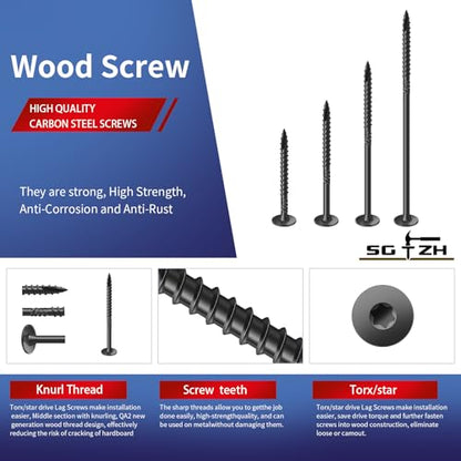 #14 x 2 Inch Outdoor Structural Wood Deck Screws (40Pcs/1lb), Carbon Steel, Black, Flat Head, Rust Resistant Epoxy Coated, T30 Star Bit - color: Black, size: #14 x 2"