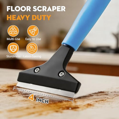4-Inch Razor Blade Floor Scraper, Long Handle Heavy Duty 37-51.5 Inch - size: 37in