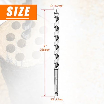 1/2 Inch x 9 Inch Auger Drill Bit for Wood,1/2 Inch Hex Shank - size: 1/2" x 9"