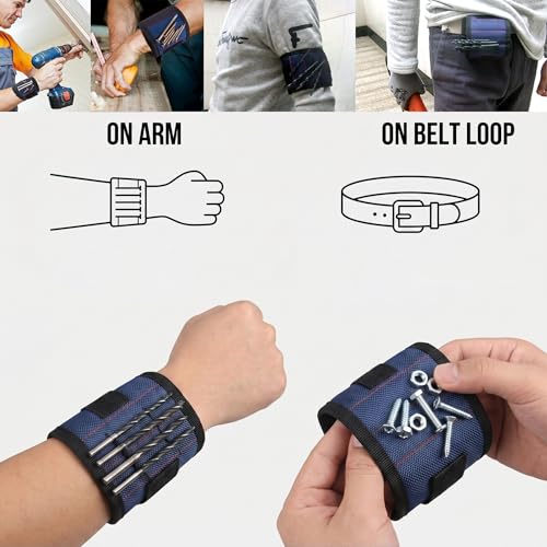 Magnetic Wristband, Stocking Stuffers, Gifts for Men, Premium Tool Belt for Holding Screws Nails Drill Bits with Powerful Magnets, Cool Gadgets, DIY (Blue) - color: Blue