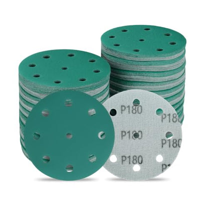 5 Inch 9 Hole Wet Dry P180 Grit Sanding Discs - 50 Pack Box - size: 180 Grit