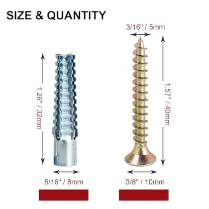 60 Pack Hollow Wall Anchor with Screws,Loose Hinge Hole Repair Kit for Concrete Wall, Metal Expansion Bolt for Drywall (5/16 inch) - size: 5/16 inch