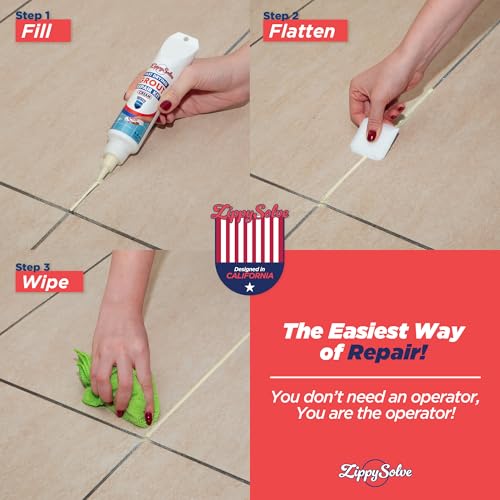 ZippySolve Tile Grout Repair Kit, Refresh Tile, Grout Sealer (8.8oz, Ivory) - color: Ivory