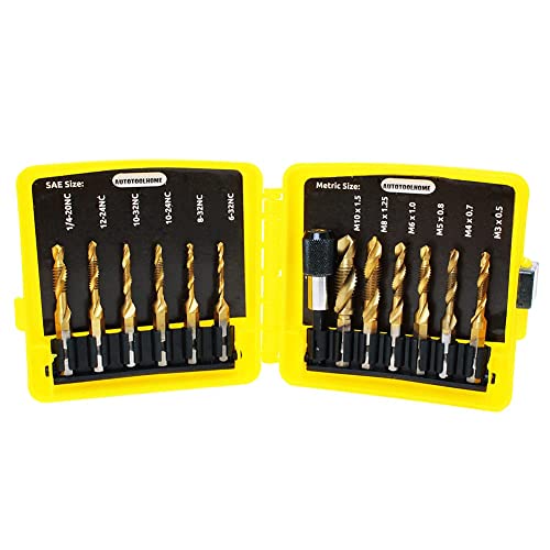13 Pack Titanium Drill Tap Bit Set, SAE Metric Tap Drill Bits for Metal