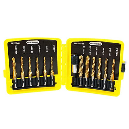 13 Pack Titanium Drill Tap Bit Set, SAE Metric Tap Drill Bits for Metal