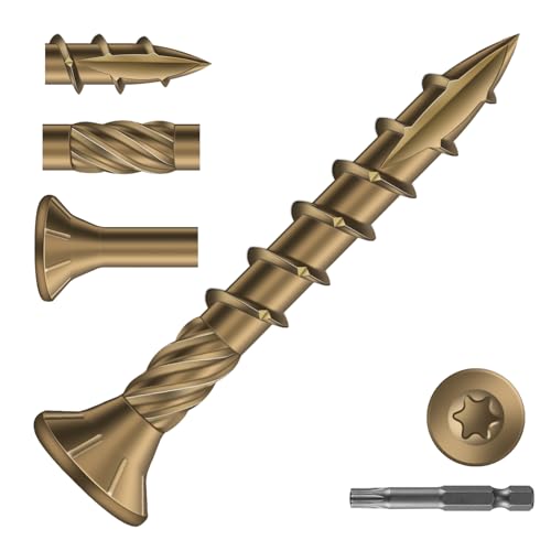 #8 x 1-1/4" Deck Screws (175Pcs) 1lb. Carbon Steel, Yellow, Flat Head, Rust Resistant epoxy Coated, with T25 Star Bit - color: Yellow, size: #8 x 1-1/4"