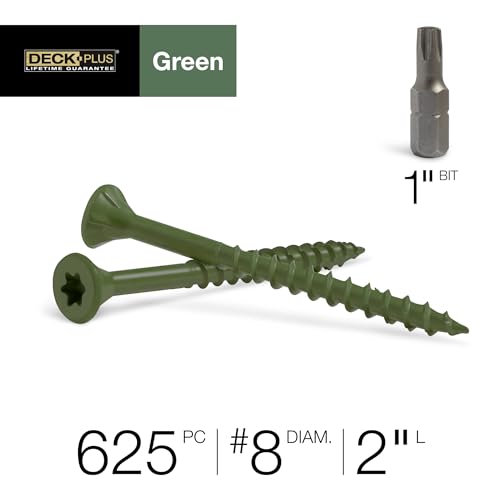 Deck Plus Exterior Wood Screws, #8 x 2in, 625 Pack, Green - color: Green, size: #8 x 2", style: 625 pcs