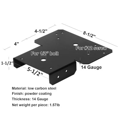 4 Pcs 6x6 Black T Shaped Post and Beam Connector, Pergola Post Bracket - size: 6x6