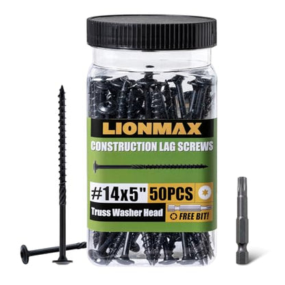 LIONMAX Lag Screws 5 Inch, Timber Screws #14 x 5, 50-PCS, Black - color: Black, size: #14 x 5"