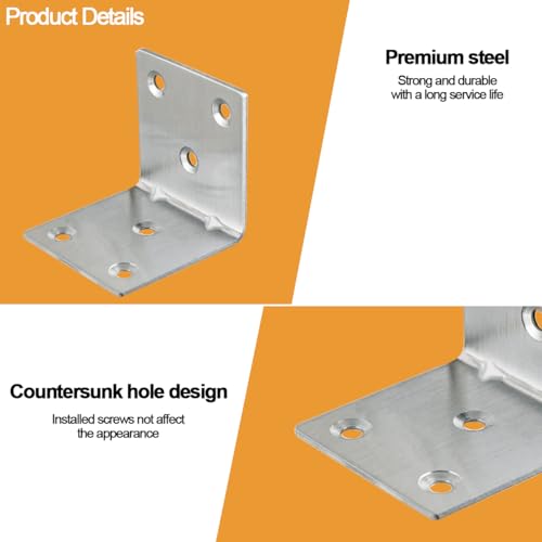 20PCS L Brackets Corner Bracket 2"x2"x2", Heavy Duty Corner Brace for Wood, Right Angle Brackets, 50MM 2Inch Wide 90 Degree Bracket for Wooden Frame Furniture Shelves Chairs - size: 2"x2"(Silver)