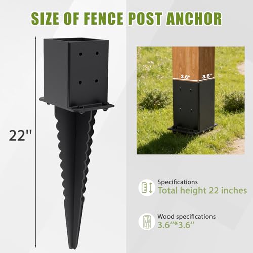 4 Pcs 4x4 Fence Post Anchor Ground Spike (Actual 3.6“x3.6”),22" Post Spike