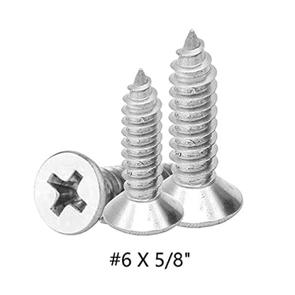 #6 X 5/8" Stainless Steel Wood Screw 100 pcs - Flat Head Self Tapping Screw Metal Screws, Pointed Tail, Full Thread - size: #6 X 5/8