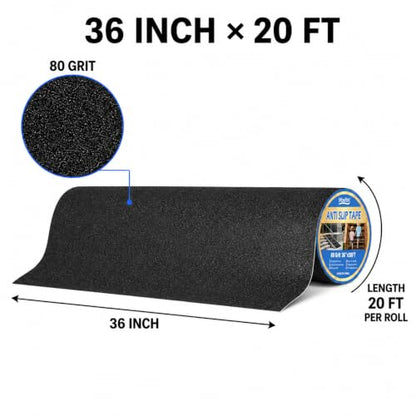 Black Anti Slip Tape, 36 in x 20 ft, 80 Grit Wide Grip Tape - color: Black, size: 36" X 20FT