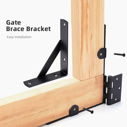 WEKIS Gate Corner Brace Brackets Heavy Duty Anti Sag Gate Kit with Gate Latch for Wooden Fence Gate Hardware Kit - size: Single Door Set